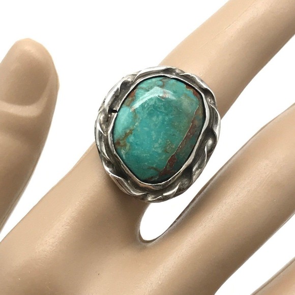 Indian/Native American/Southwestern 925 Solid Sterling  Vintage 925 Sterling Silver Kingman Turquoise Band Ring Size 6.5